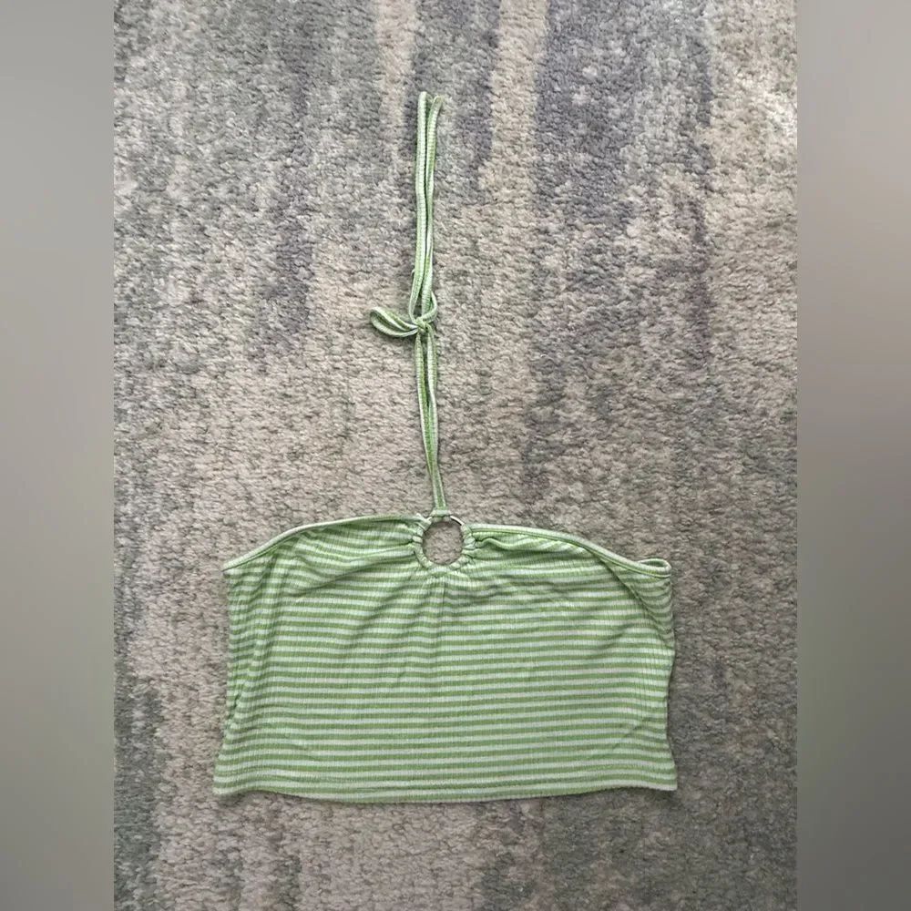 SHEIN Light Green Striped Halter Tank Top